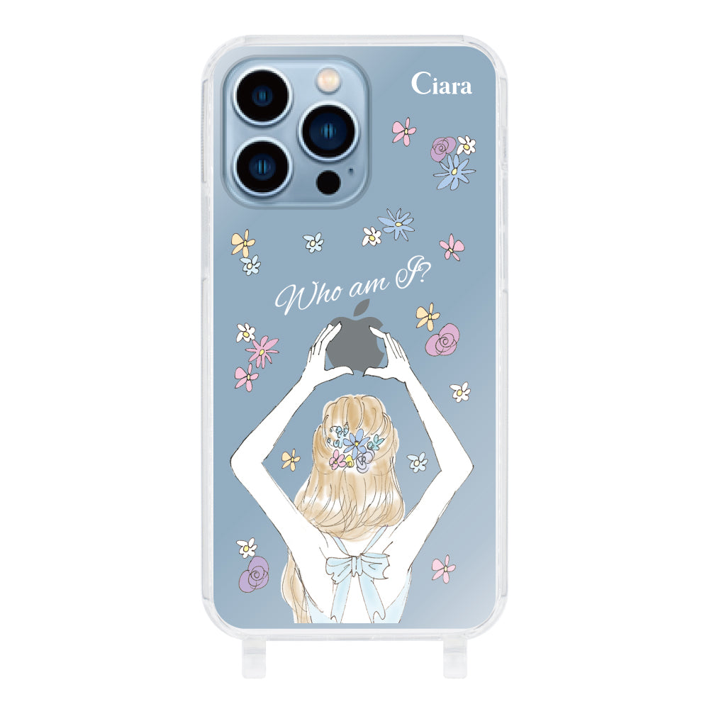 iPhone13ProMaxケース ストラップクリアケース バックショット ブルー