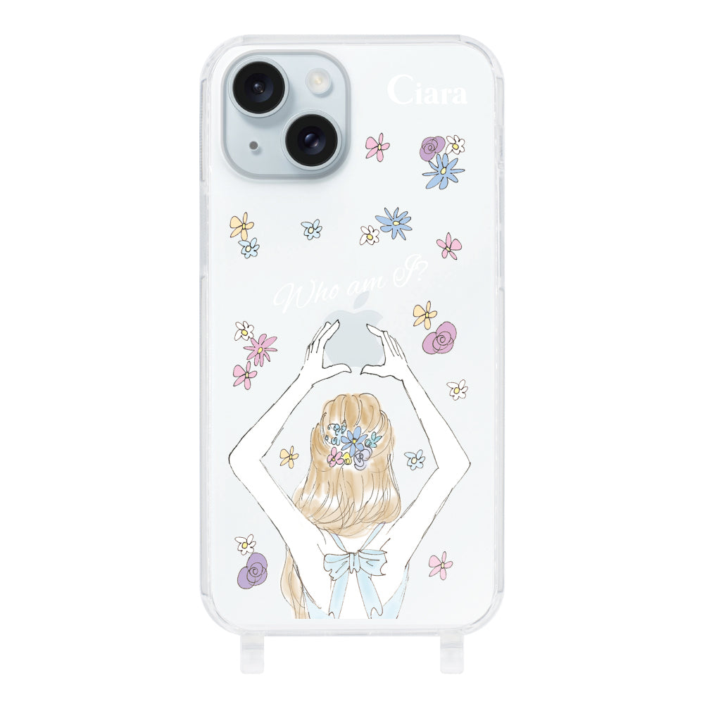 iPhone15Plusケース ストラップクリアケース バックショット ブルー