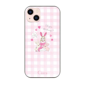 iPhone13 ガラス 強化ガラスケース バニーガール ピンクチェック