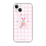 iPhone14 ガラス 強化ガラスケース バニーガール ピンクチェック