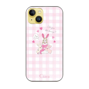 iPhone14Plus ガラス 強化ガラスケース バニーガール ピンクチェック
