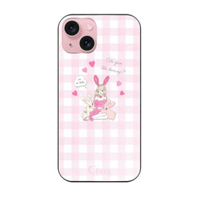 iPhone15 ガラス 強化ガラスケース バニーガール ピンクチェック