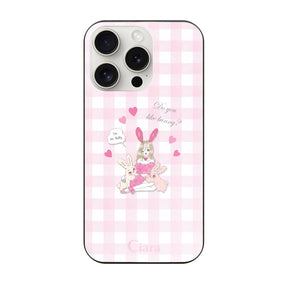 iPhone15ProMax ガラス 強化ガラスケース バニーガール ピンクチェック