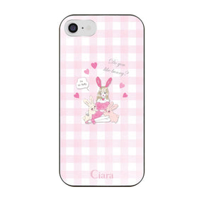 iPhone7/8/SE2/SE3 ガラス 強化ガラスケース バニーガール ピンクチェック