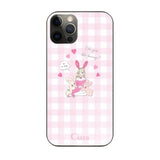 iPhoneX/XS ガラス 強化ガラスケース バニーガール ピンクチェック