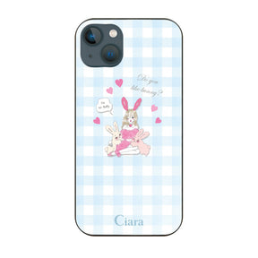 iPhone13mini ガラス 強化ガラスケース バニーガール ブルーチェック