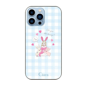 iPhone13ProMax ガラス 強化ガラスケース バニーガール ブルーチェック