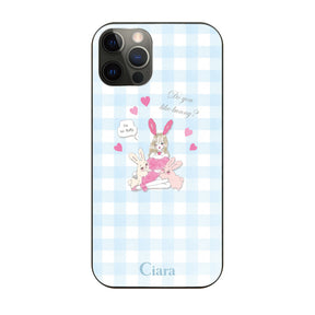 iPhoneX/XS ガラス 強化ガラスケース バニーガール ブルーチェック