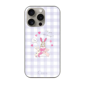 iPhone15Pro ガラス 強化ガラスケース バニーガール パープルチェック