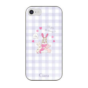 iPhone7/8/SE2/SE3 ガラス 強化ガラスケース バニーガール パープルチェック
