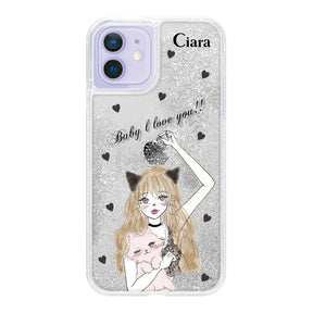 iPhoneケース グリッター オイルクリアケース ブラックキャットガール