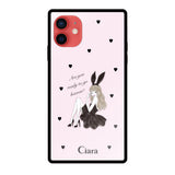 iPhone11ケース スクエア 強化ガラスケース ブラックバニー ピンク