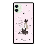 iPhone12miniケース スクエア 強化ガラスケース ブラックバニー ピンク