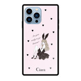 iPhone13ProMaxケース スクエア 強化ガラスケース ブラックバニー ピンク