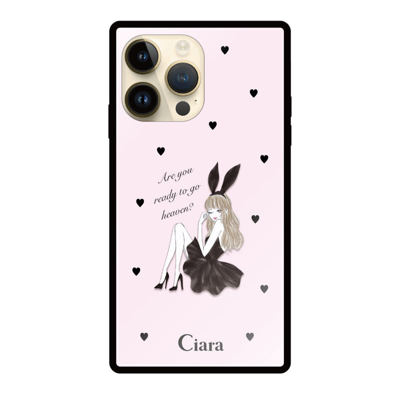iPhoneケース スクエア 強化ガラスケース ブラックバニー