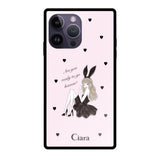 iPhone14ProMaxケース スクエア 強化ガラスケース ブラックバニー ピンク