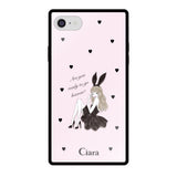 iPhone7/8/SE2/SE3ケース スクエア 強化ガラスケース ブラックバニー ピンク