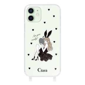 iPhone12mini ストラップクリアケース ブラックバニー クリア