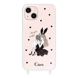 iPhone13 ストラップクリアケース ブラックバニー クリア