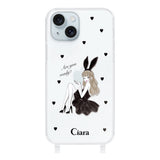 iPhone15Plus ストラップクリアケース ブラックバニー クリア