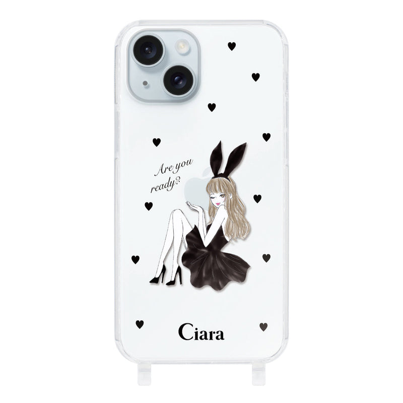 iPhoneケース  ストラップクリアケース ブラックバニー