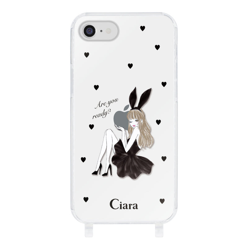 iPhoneケース  ストラップクリアケース ブラックバニー