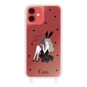 iPhone11 ストラップクリアケース ブラックバニー ブラック
