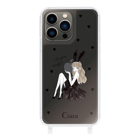 iPhone13Pro ストラップクリアケース ブラックバニー ブラック