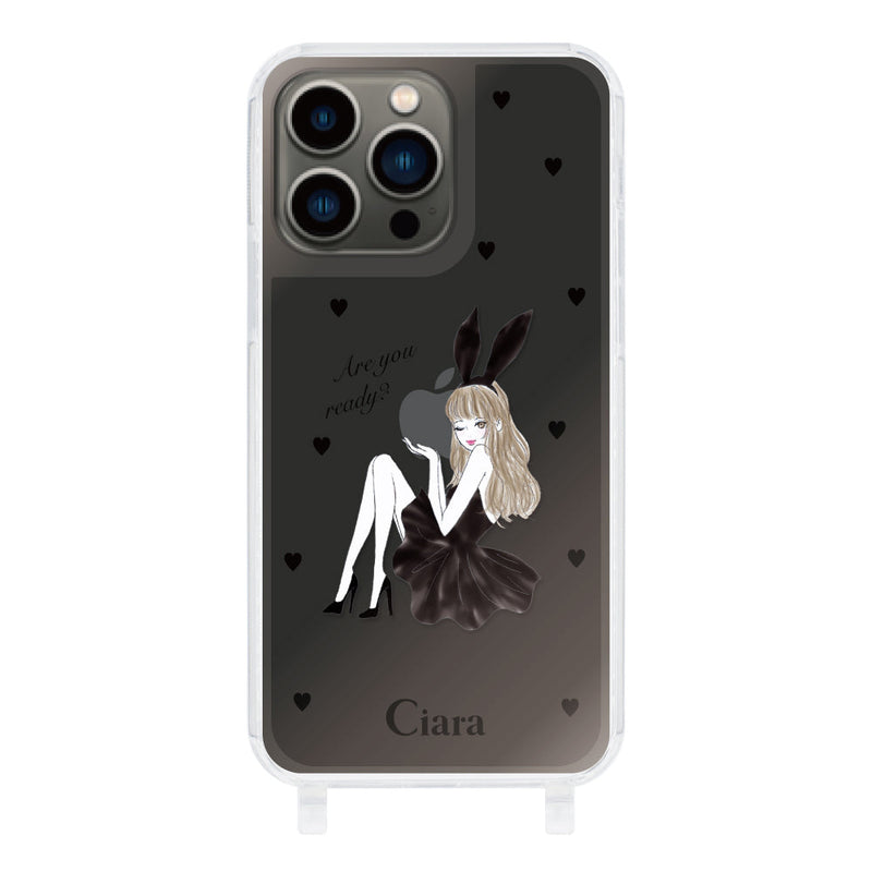 iPhoneケース  ストラップクリアケース ブラックバニー