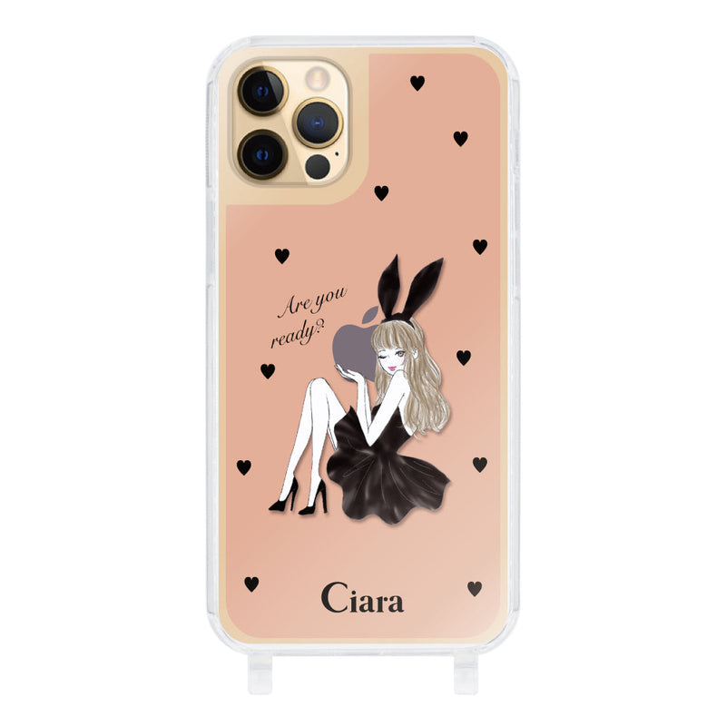 iPhoneケース  ストラップクリアケース ブラックバニー