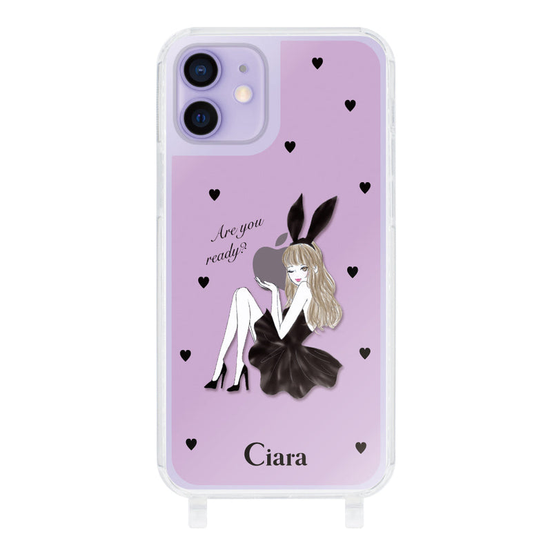iPhoneケース  ストラップクリアケース ブラックバニー