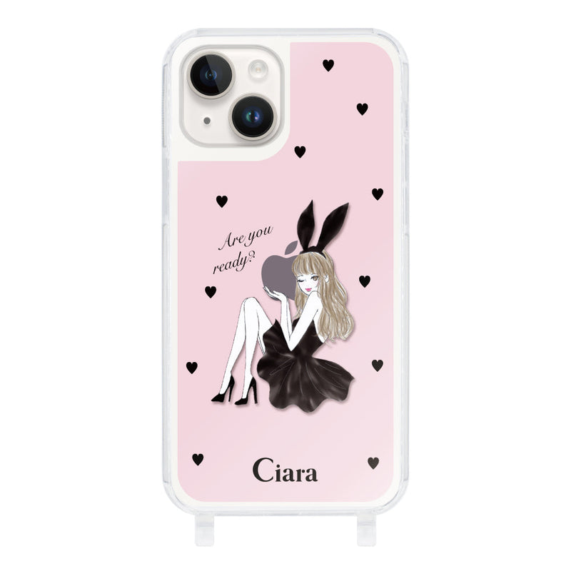 iPhoneケース  ストラップクリアケース ブラックバニー