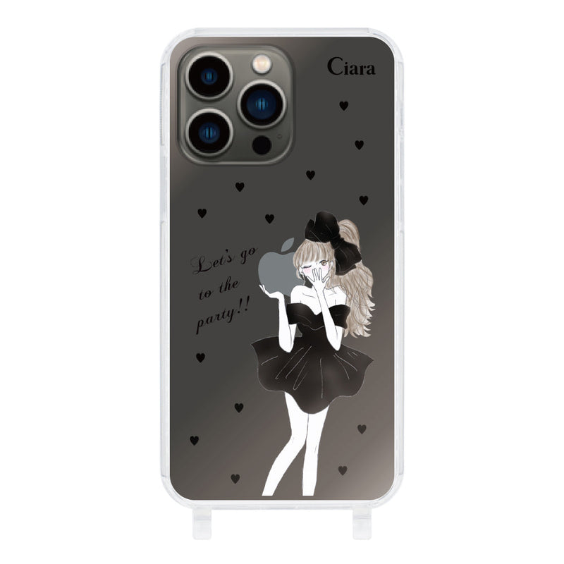 iPhoneケース  ストラップクリアケース ブラックリボン
