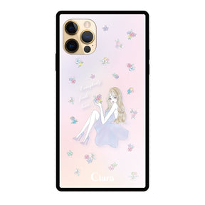 iPhone11Proケース スクエア 強化ガラスケース ラベンダーガール パステル