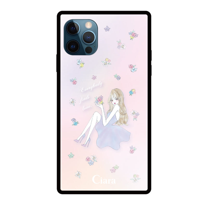 iPhoneケース スクエア 強化ガラスケース ラベンダーガール