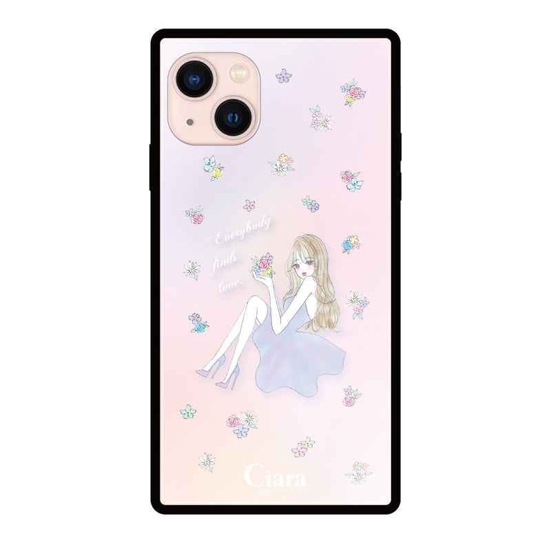 iPhoneケース スクエア 強化ガラスケース ラベンダーガール
