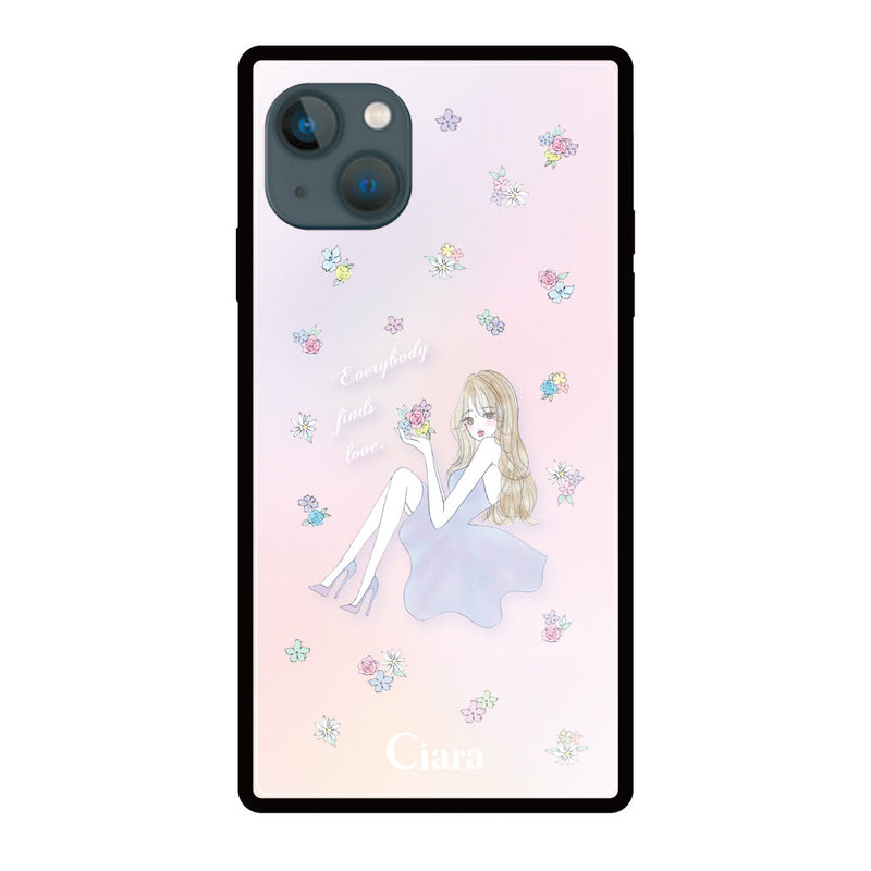iPhoneケース スクエア 強化ガラスケース ラベンダーガール