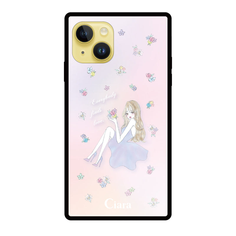 iPhoneケース スクエア 強化ガラスケース ラベンダーガール