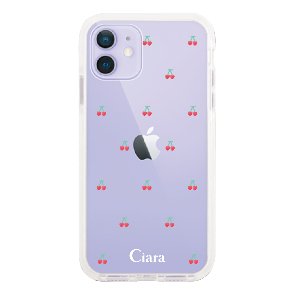 iPhoneケース クッションバンパー 耐衝撃クリアケース タイニーチェリー