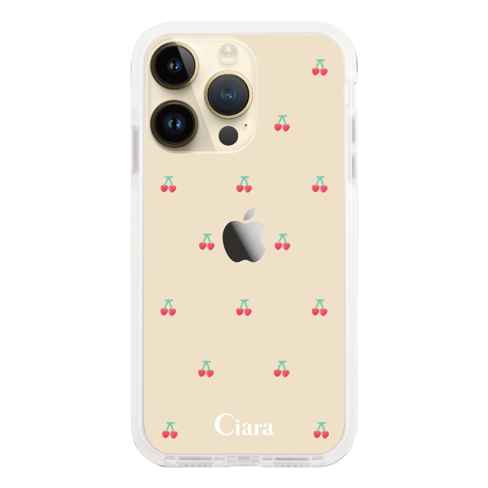 iPhoneケース クッションバンパー 耐衝撃クリアケース タイニーチェリー