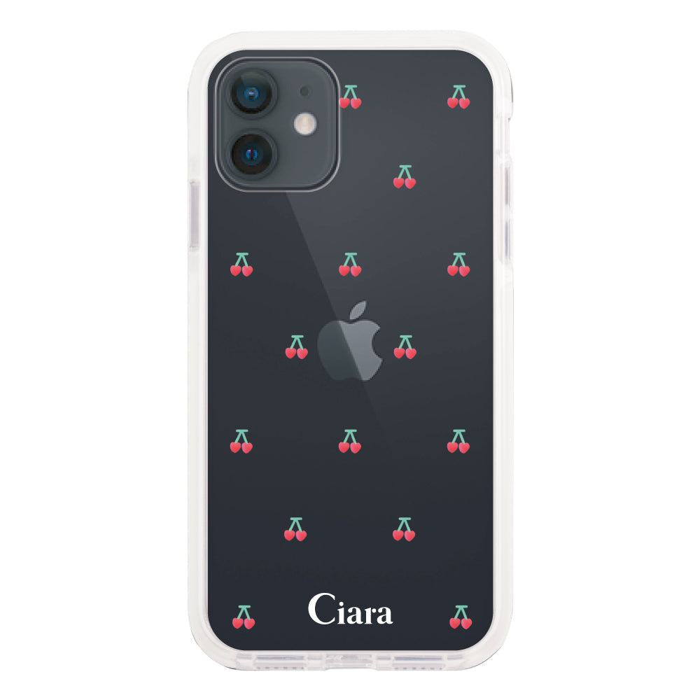 iPhoneケース クッションバンパー 耐衝撃クリアケース タイニーチェリー
