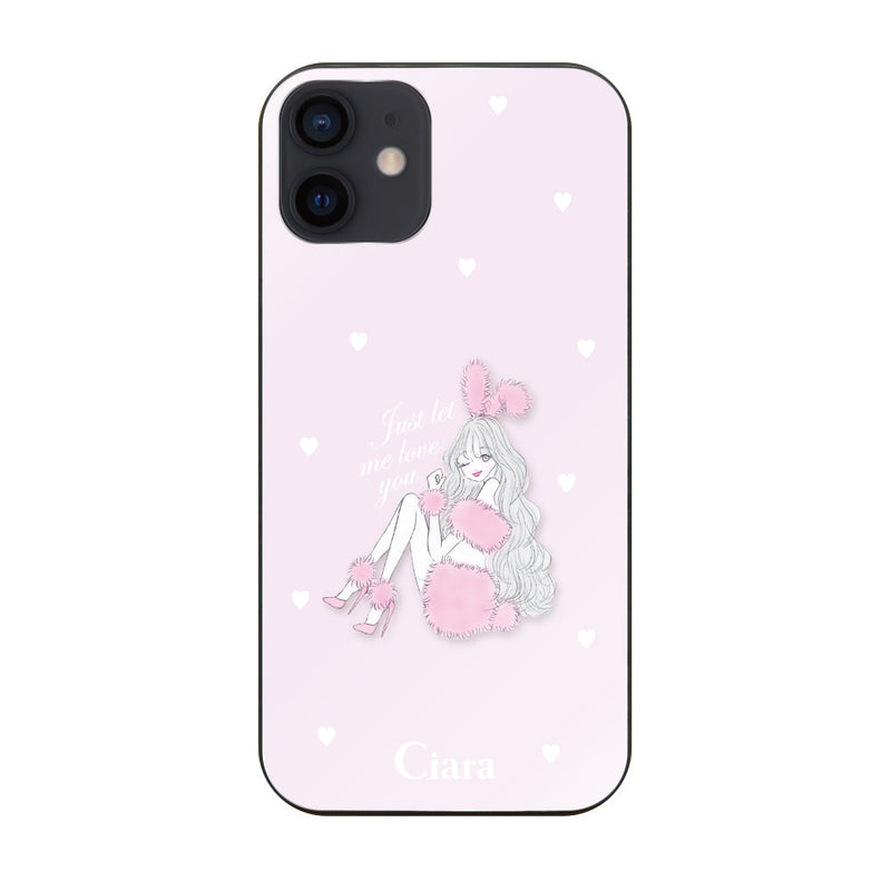 iPhoneケース ガラス 強化ガラスケース ピンクバニー
