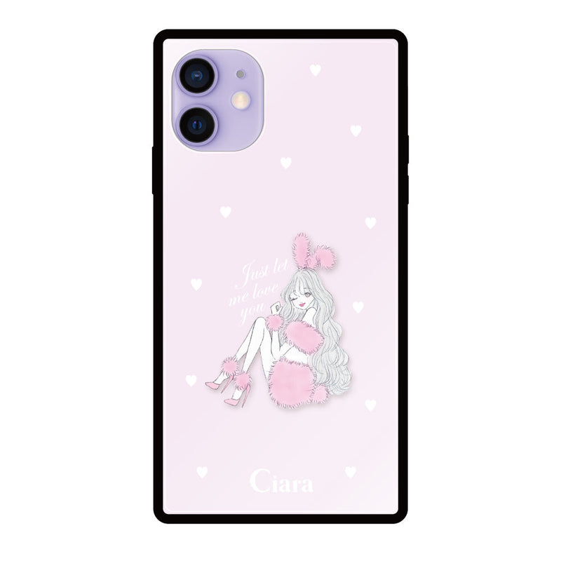 iPhoneケース スクエア 強化ガラスケース ピンクバニー