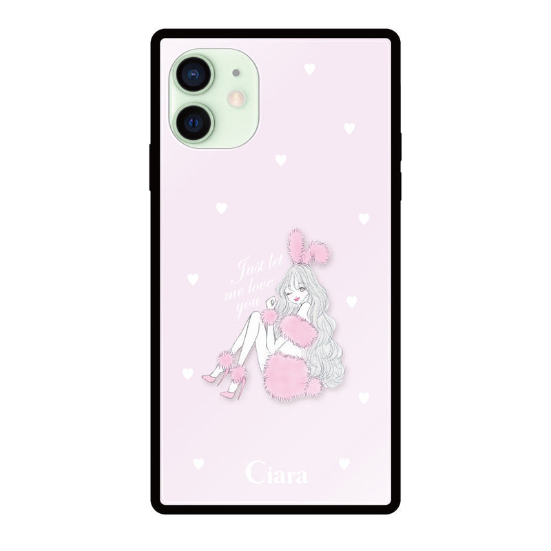 iPhoneケース スクエア 強化ガラスケース ピンクバニー
