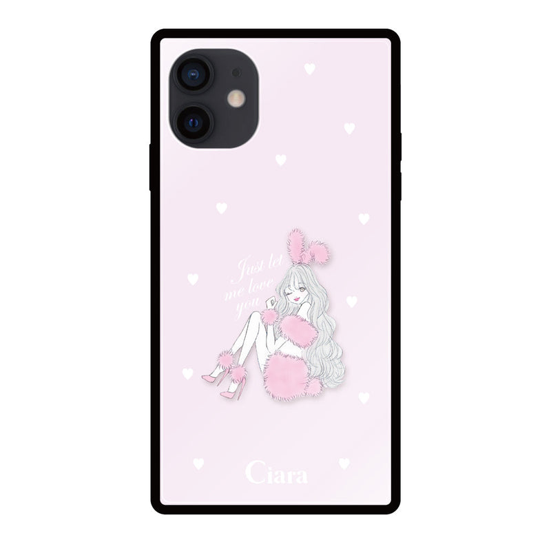 iPhoneケース スクエア 強化ガラスケース ピンクバニー