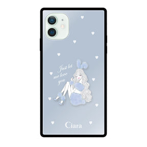 iPhone12miniケース スクエア 強化ガラスケース ブルーバニー ブルー