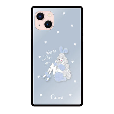 iPhoneケース スクエア 強化ガラスケース ブルーバニー