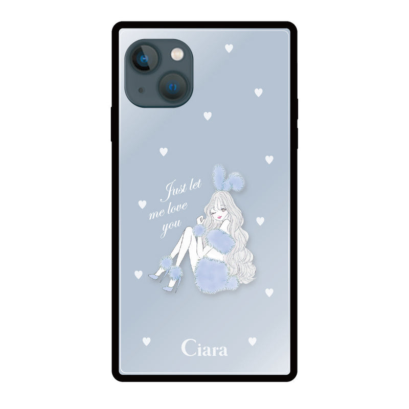 iPhoneケース スクエア 強化ガラスケース ブルーバニー