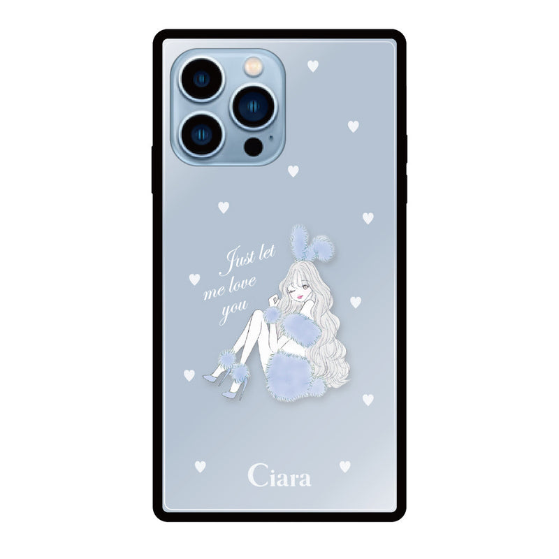 iPhoneケース スクエア 強化ガラスケース ブルーバニー