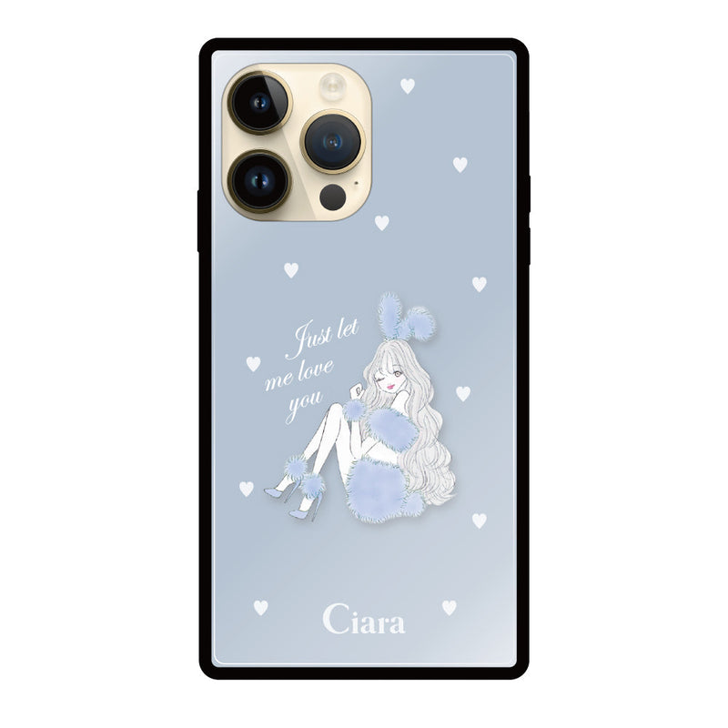 iPhoneケース スクエア 強化ガラスケース ブルーバニー